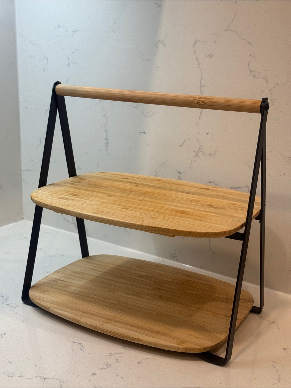 Two-Tier Bamboo Serving Stand / Counter Organizer with Black Frame